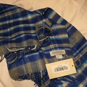 Blue Tartan Wool Scarf